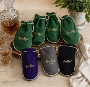 Mixed Lot Crown Royal 750ml Drawstring Bags 8 Green, 1 Purple & 1 Grey XO, Black